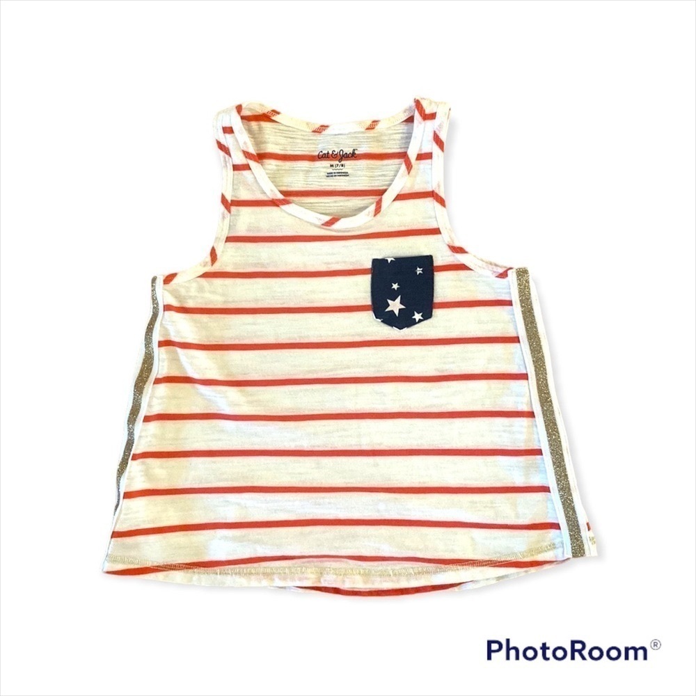 Cat & Jack Striped Red White & Blue Tank M (7/8)